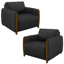 Kit 2 Poltronas Decorativas Pés Madeira Maceió PU Preto - Gran Belo