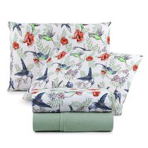 Jogo de Lençol Luar Casal 4 Peças Malha 100% Algodão Estampado - Verde Birds
