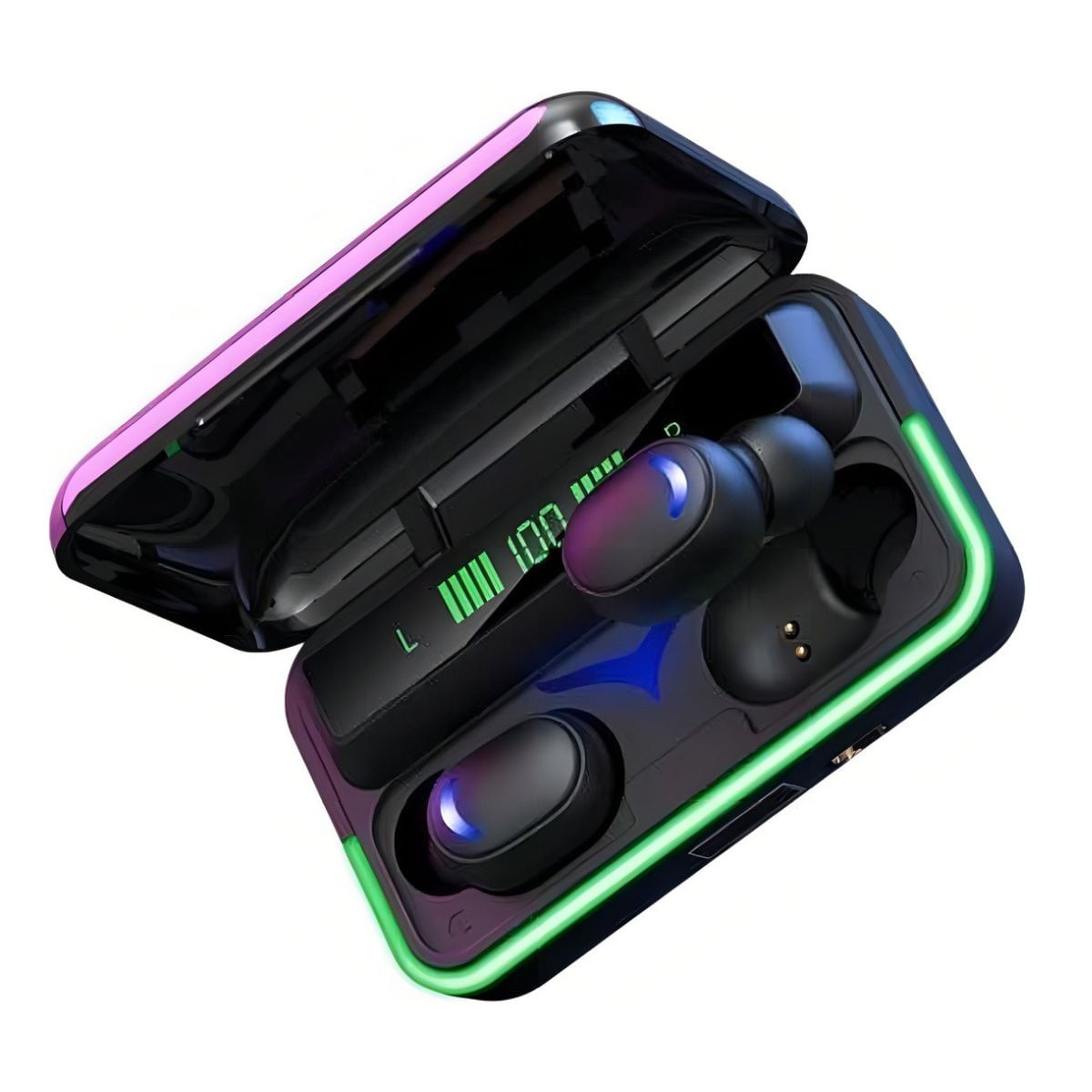 Fone Sem Fio TWS Preto À Prova de Suor com Estojo de Recarga Power Bank