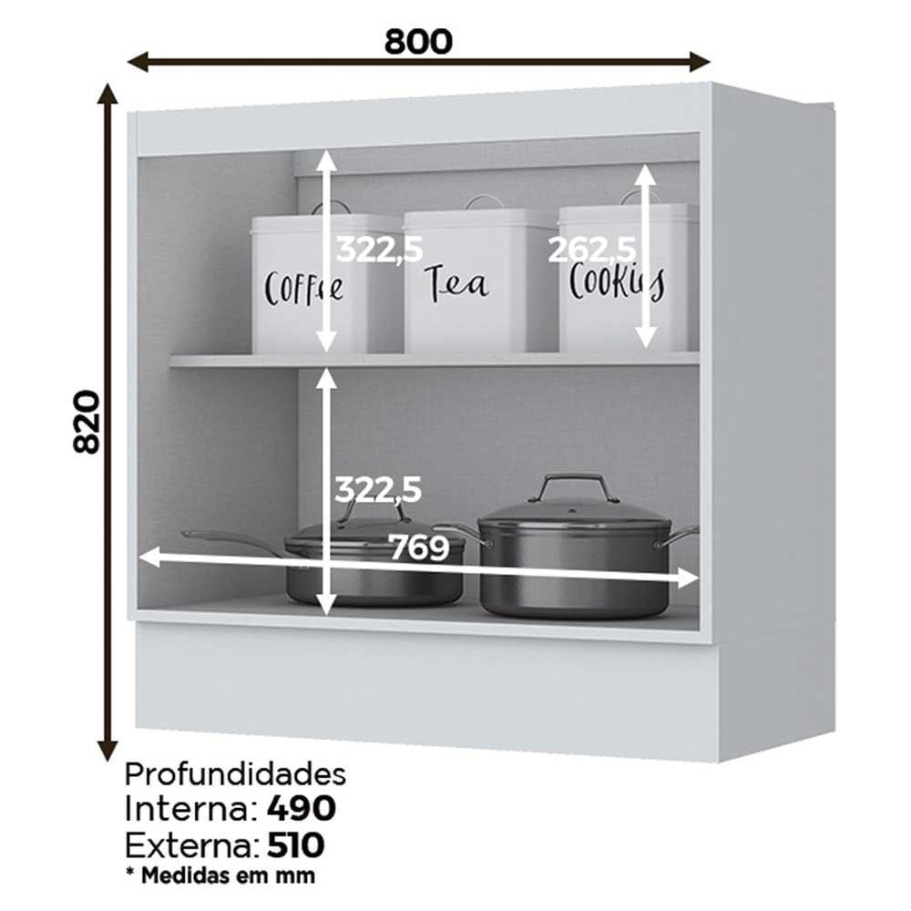 Balcão Multiuso 80 cm 2 Portas Americana C355 Henn Branco