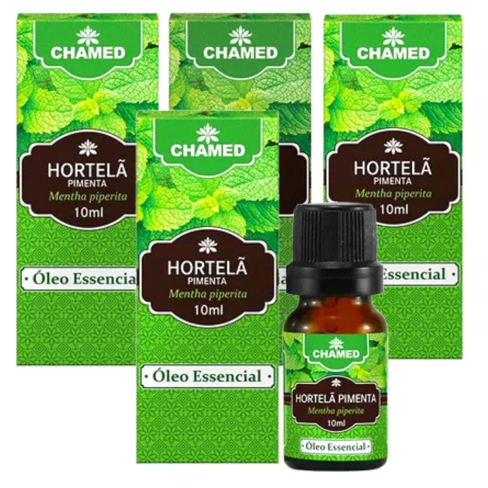 Óleo Essencial de Hortelã Pimenta 10ml CHAMED  100% Puro   4 Frascos