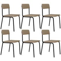 Kit 06 Cadeiras Estofada Para Sala De Jantar Sense Preto C01 Linho Areia - Lyam Decor