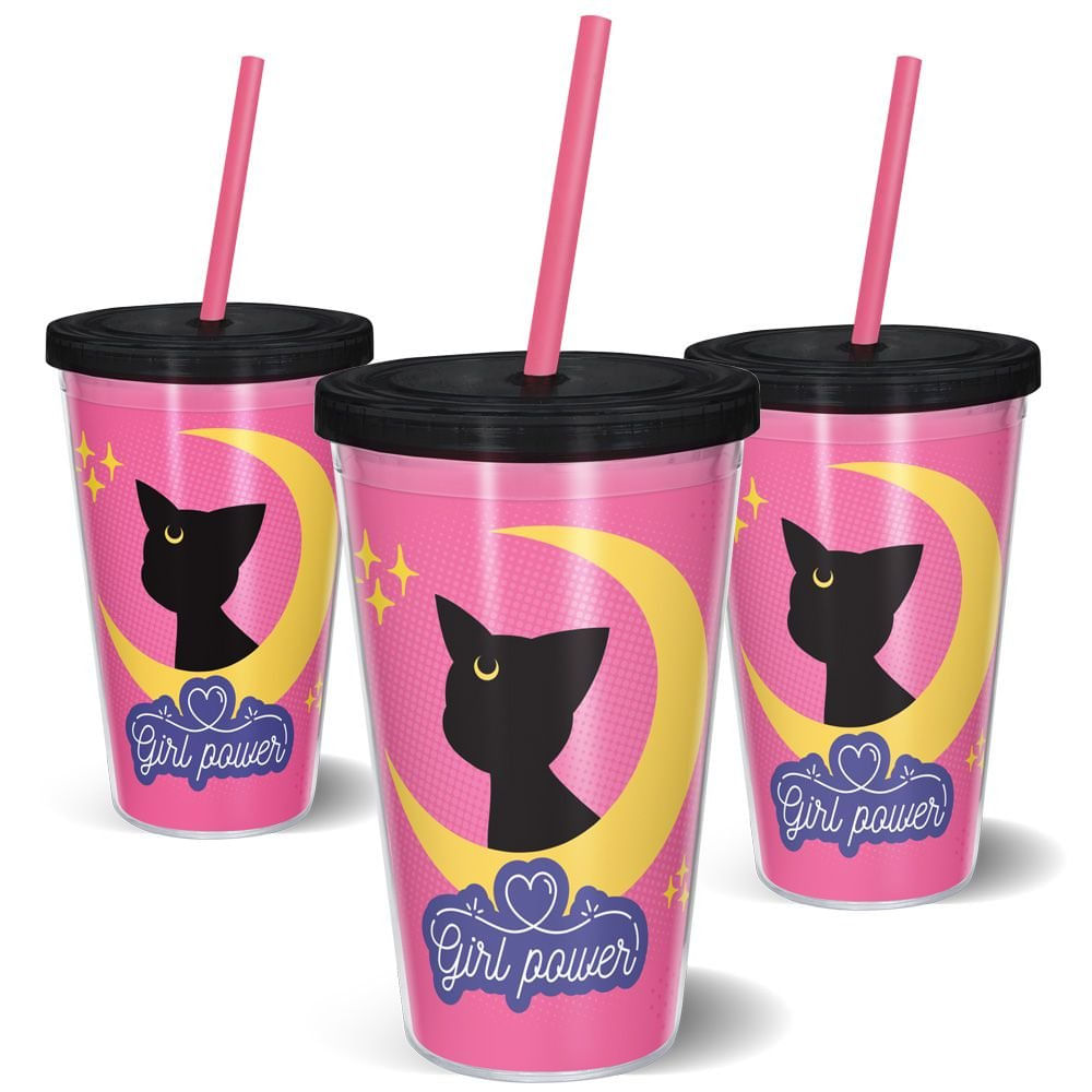 Copo Canudo 600ml Girl Power Cat - Beek