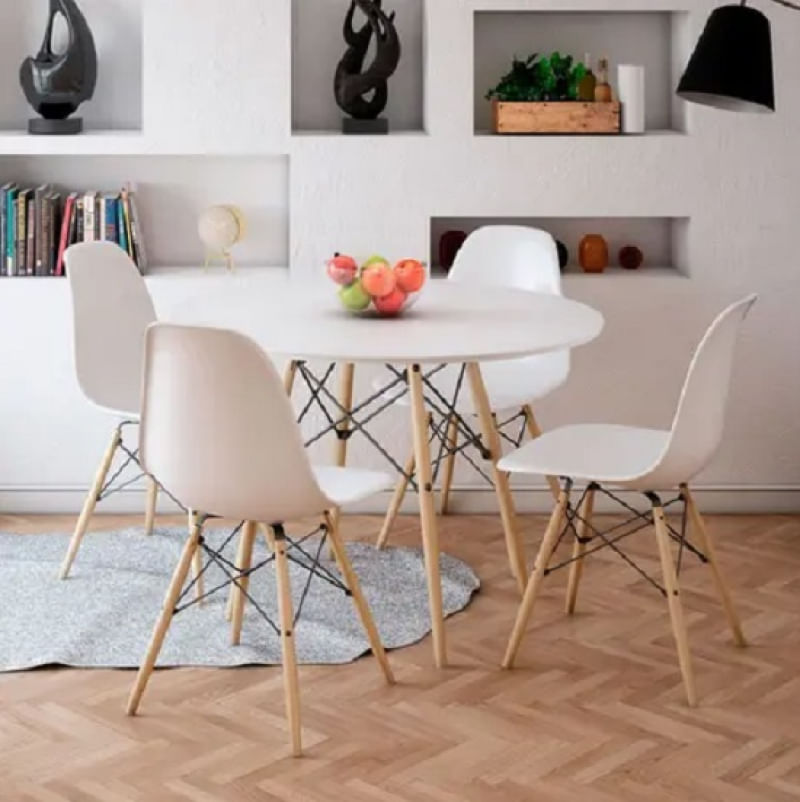 Mesa Eiffel Wood Cobre Tampo De Madeira 90 Cm Branco