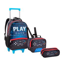 Kit Escolar Gamer Seanite- Mochila com Rodinhas, Lancheira e Estojo
