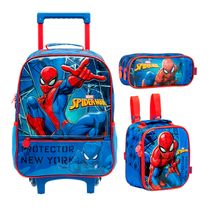 Kit Escolar Spider-Man Marvel Xeryus - Mochila com Rodinhas, Lancheira e Estojo