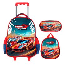 Kit Mochila com Rodinhas, Lancheira e Estojo Escolar Racing - Yins