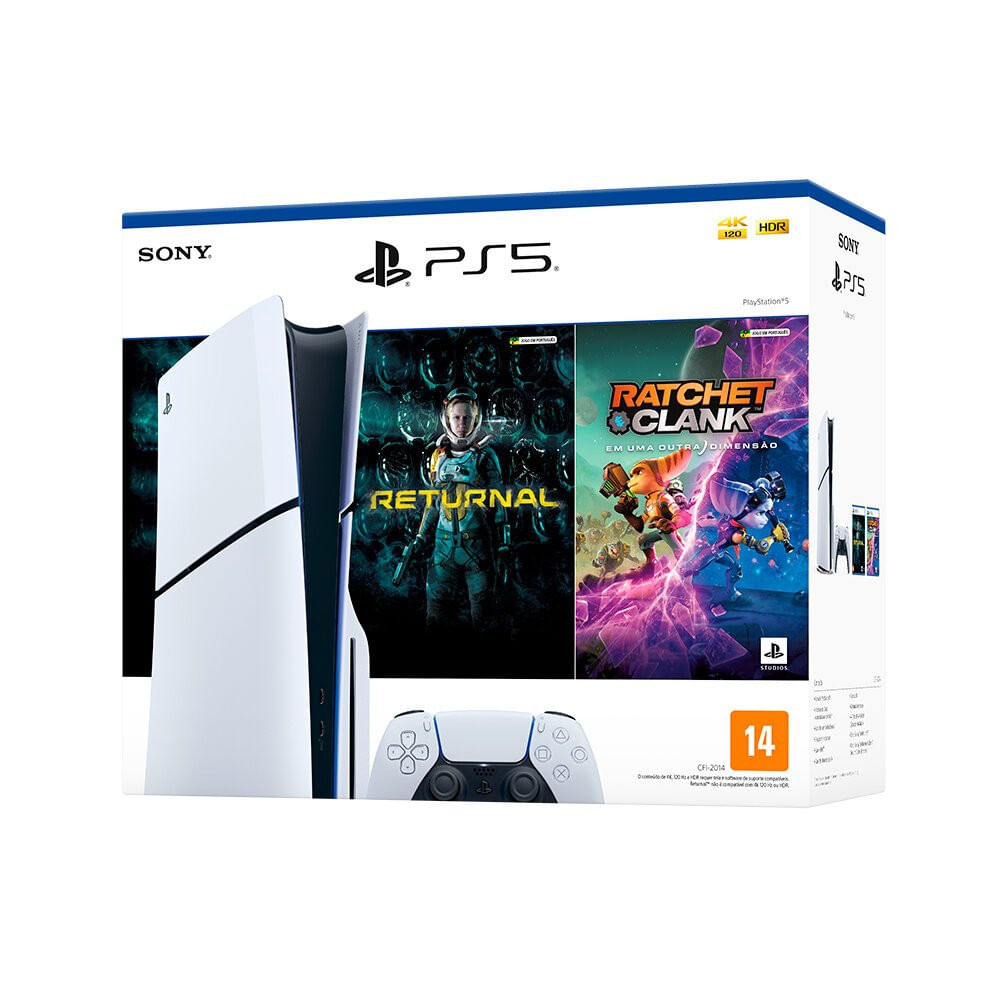 PlayStation 5 1T Slim com Disco e 2 Jogos Sony Branco