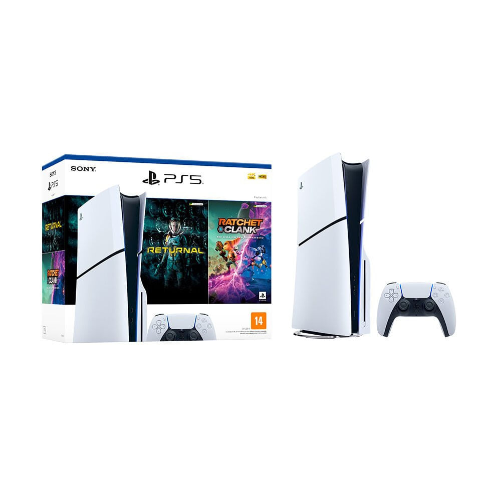 PlayStation 5 1T Slim com Disco e 2 Jogos Sony Branco