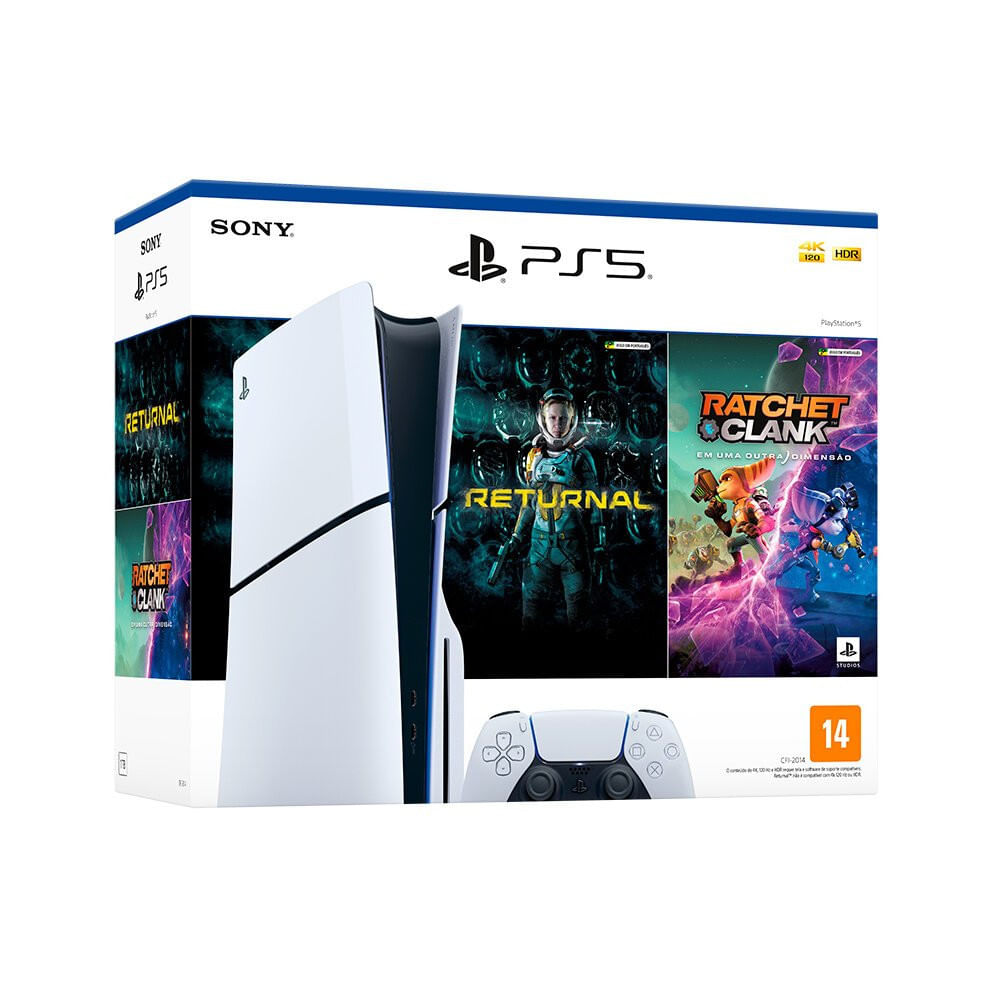 PlayStation 5 1T Slim com Disco e 2 Jogos Sony Branco