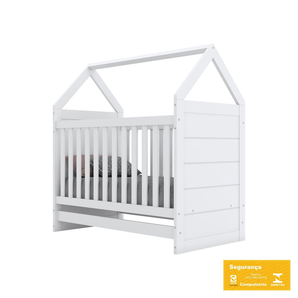 Berço Montessoriano Americano 2 em 1 Cabana MDF Henn Branco