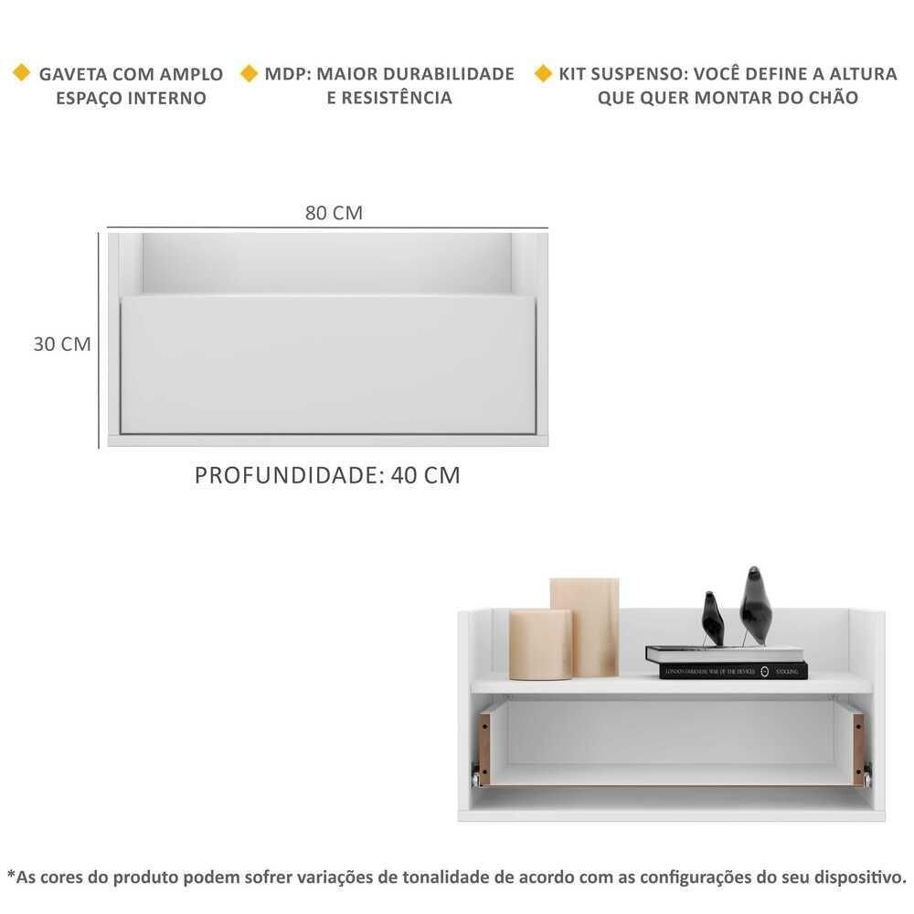 Mesa De Cabeceira 80Cm Suspensa Multimóveis V4004 Branco