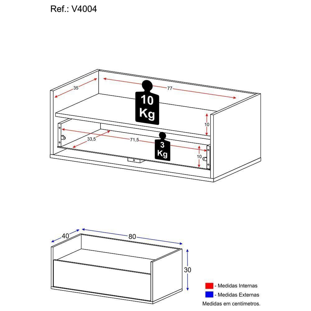 Mesa De Cabeceira 80Cm Suspensa Multimóveis V4004 Branco