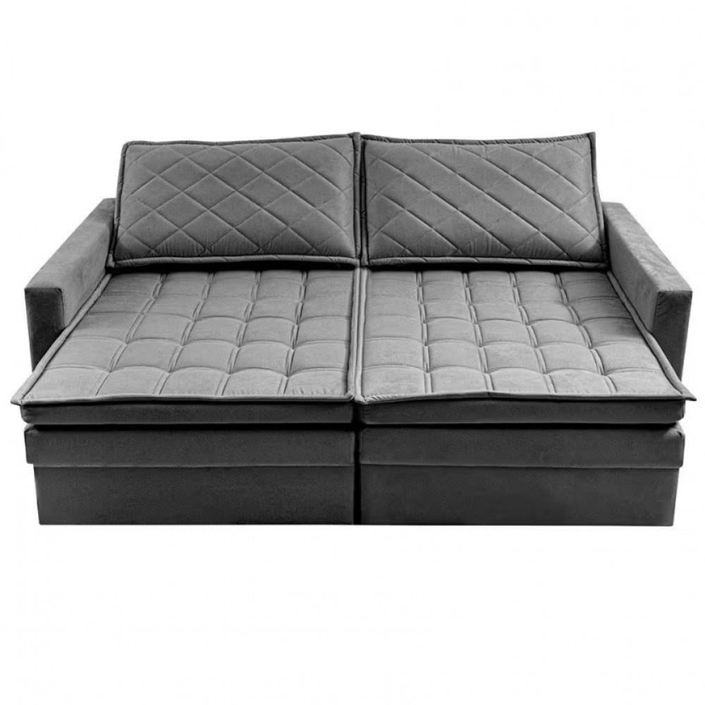 Sofá 3 Lugares Cama inBox Marselha 180cm Retrátil com Baú e Revestimento Suede Velusoft Cinza