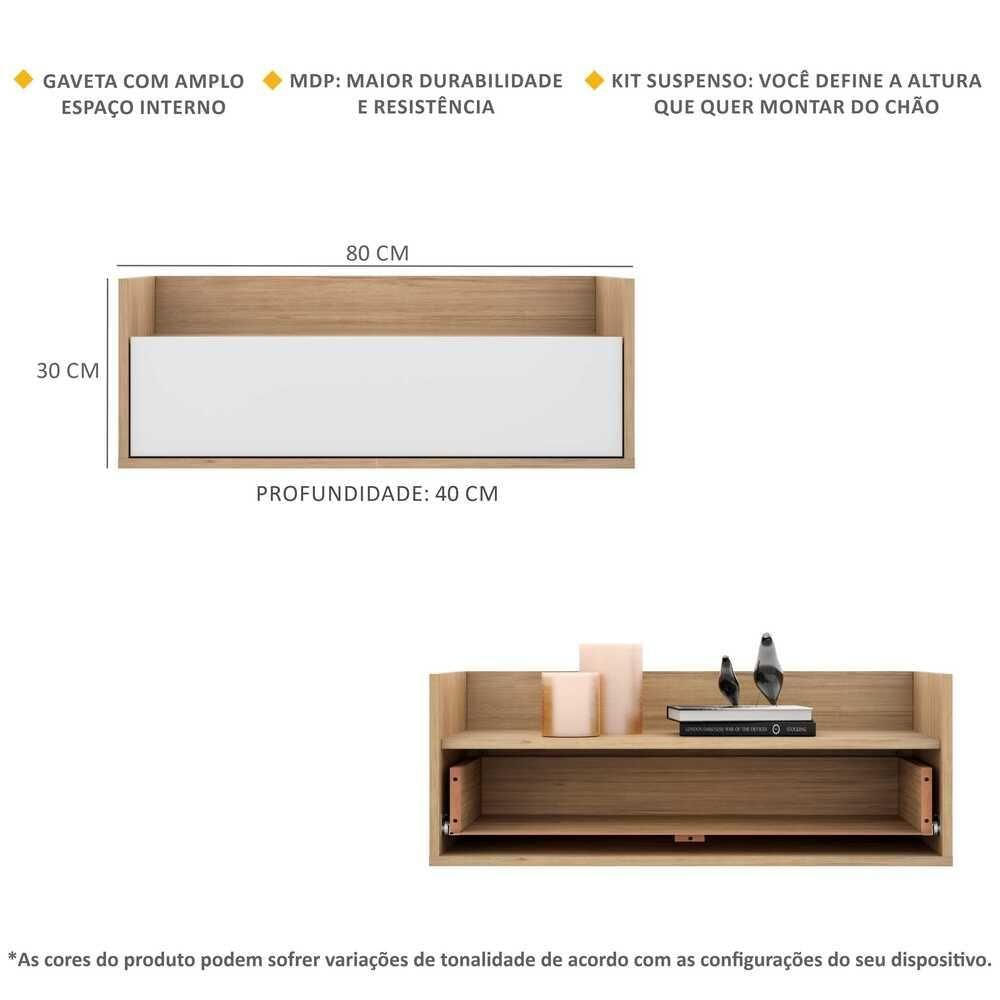 Mesa De Cabeceira 80 Cm Suspensa Rustic/branco