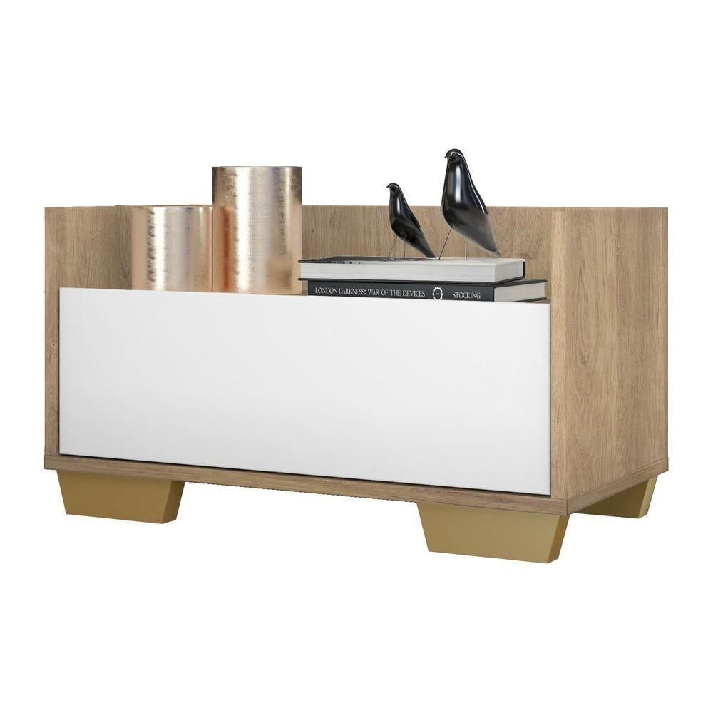 Mesa De Cabeceira 80Cm Multimóveis V4001 Rustic/Branca/Natural Rustic/Branco/Natural