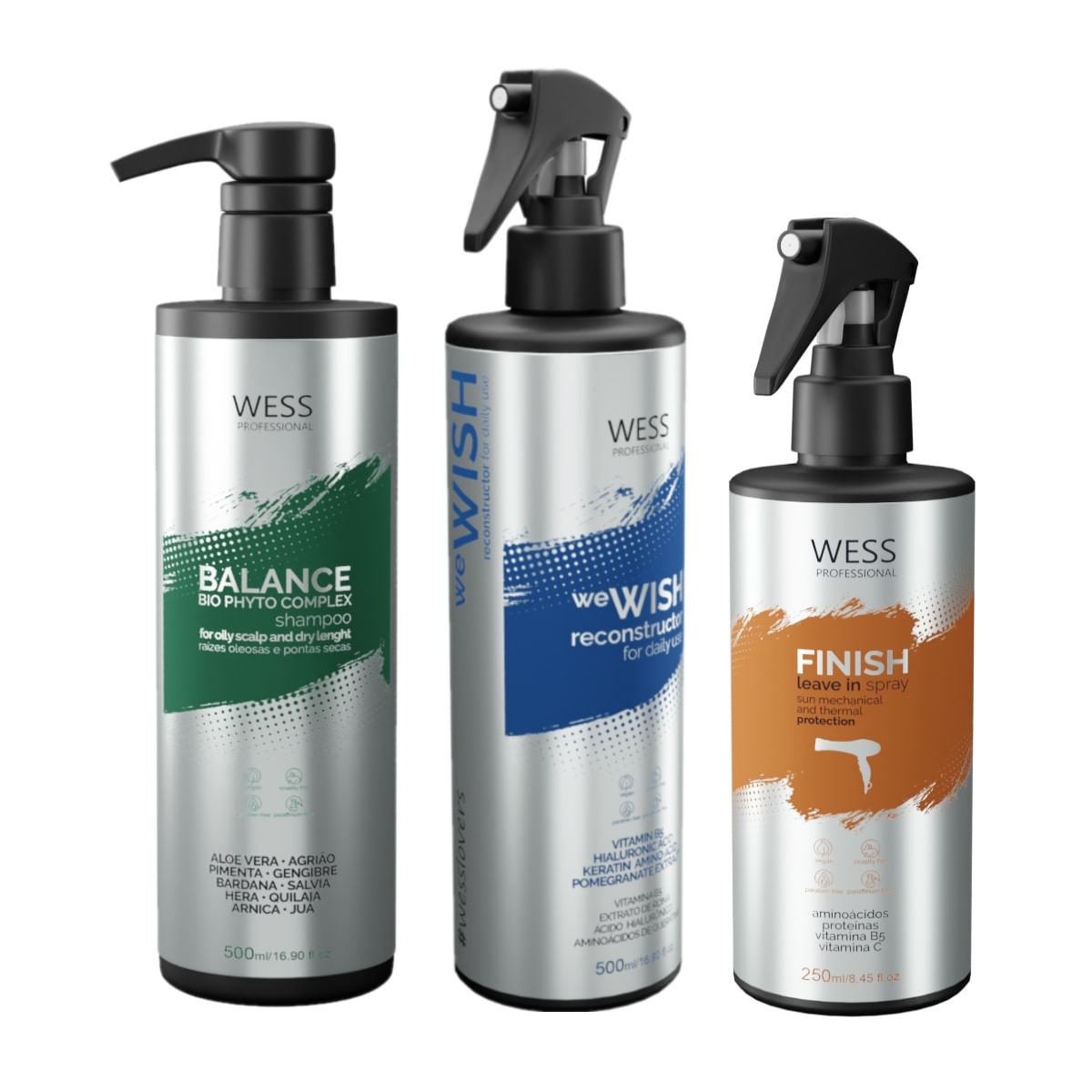 Kit Wess Balance Shampoo 500ml + WeWish 500ml + Finish 250ml