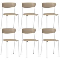 Kit 06 Cadeiras Empilhável Fixa Atom F02 Base Aço Branco Nude - Lyam Decor