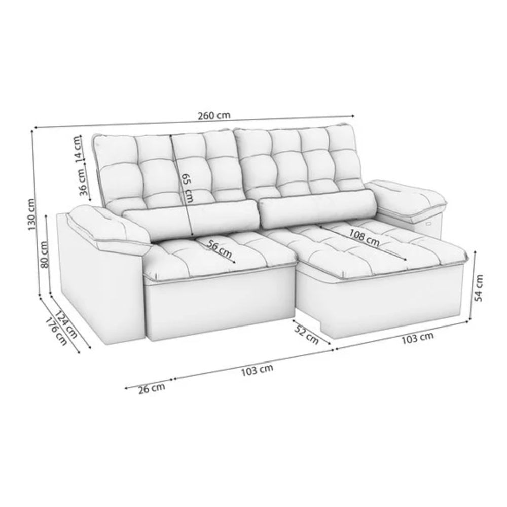 Sofá Austin S152 2,60 Metros Retrátil e Reclinável 3 ou Mais Lugares Kappesberg Castor