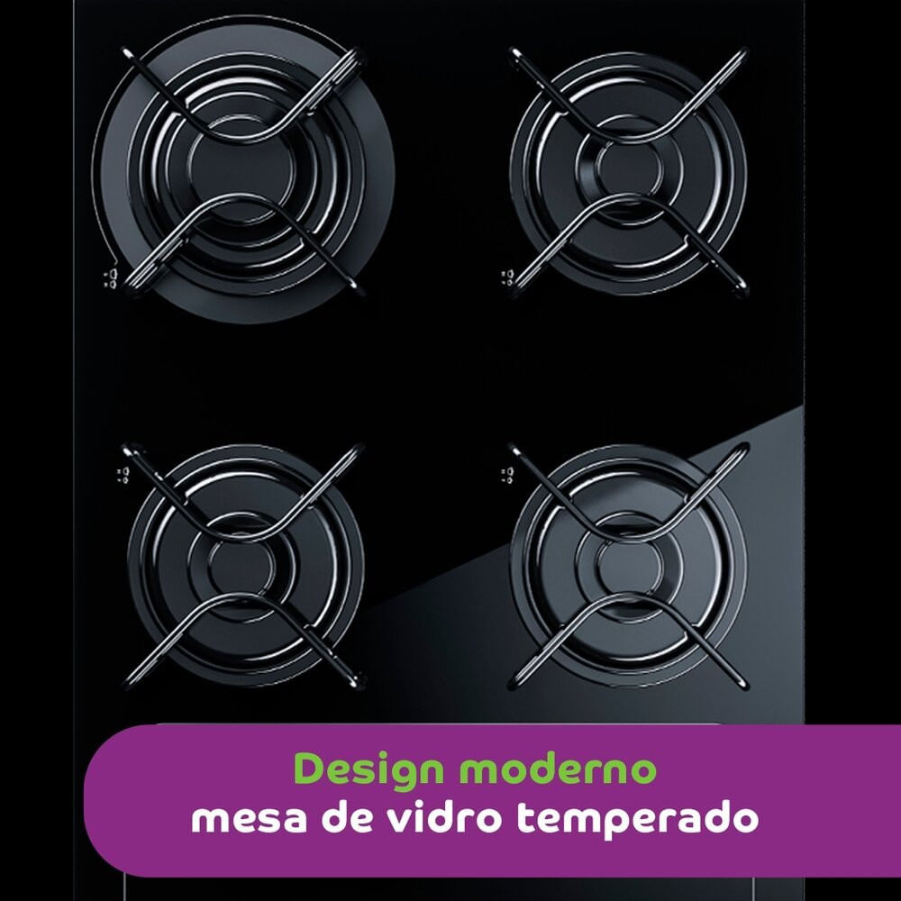 Cooktop Mesa de Vidro 4 Bocas a Gás Consul Facilite CD060AE Preto / Bivolt