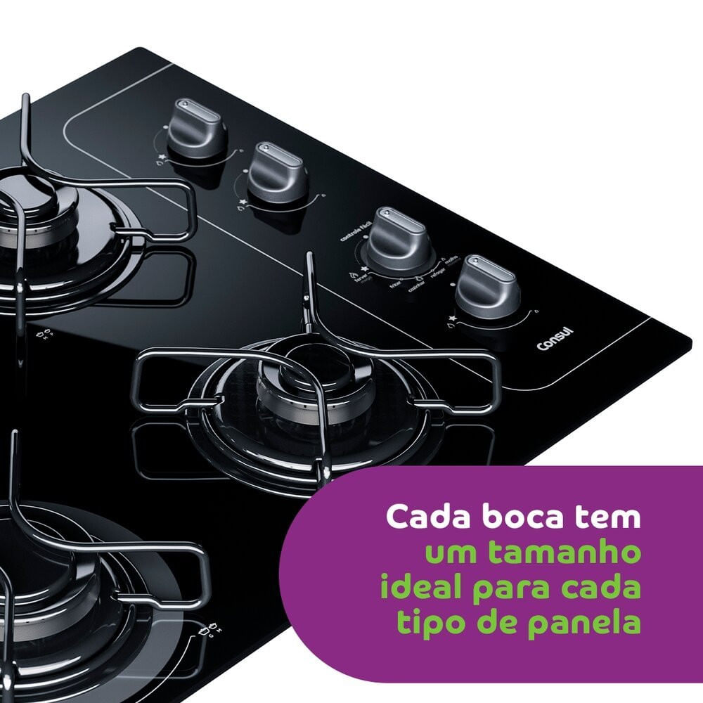 Cooktop Mesa de Vidro 4 Bocas a Gás Consul Facilite CD060AE Preto / Bivolt