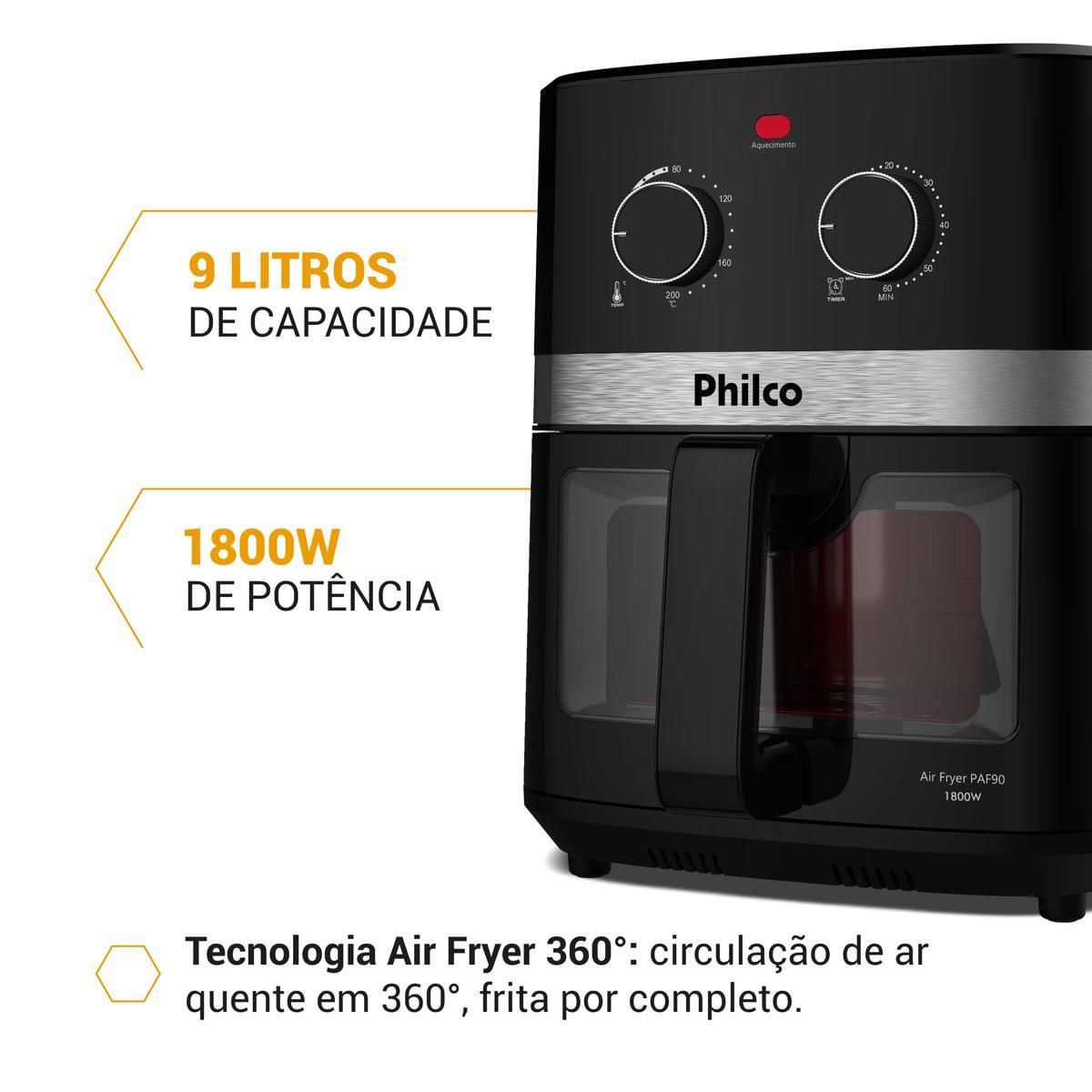 Fritadeira Air Fryer Philco 9L 1800W PAF90 Redstone 220V