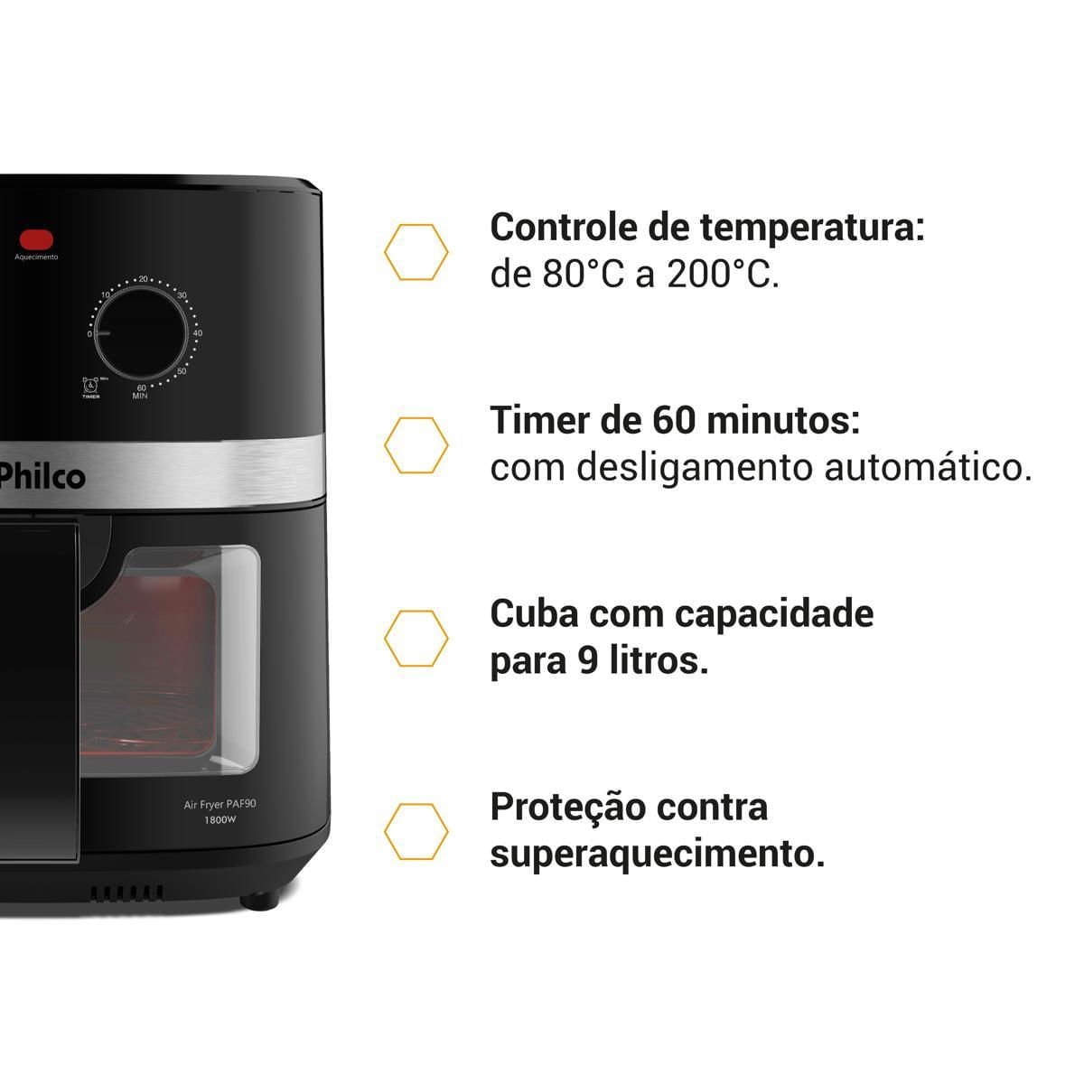 Fritadeira Air Fryer Philco 9L 1800W PAF90 Redstone 220V