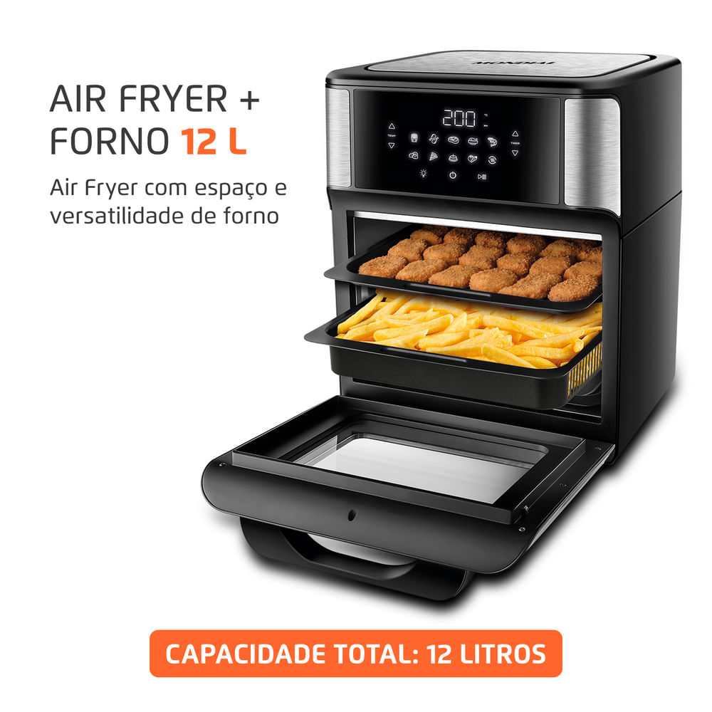 Fritadeira Elétrica Air Fryer Mondial Forno Oven AFON-12L-BI-BC 12L Preta/Inox - 110V