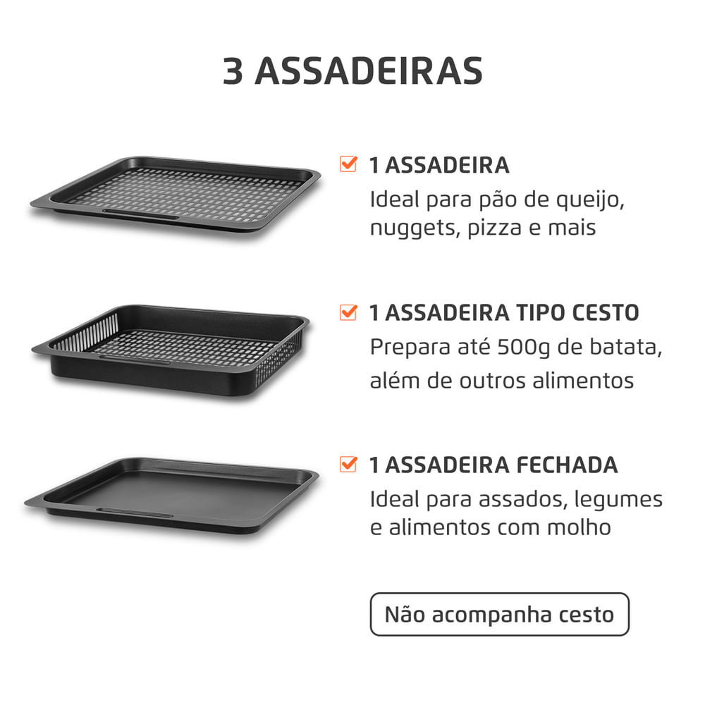 Fritadeira Elétrica Air Fryer Mondial Forno Oven AFON-12L-BI-BC 12L Preta/Inox - 110V