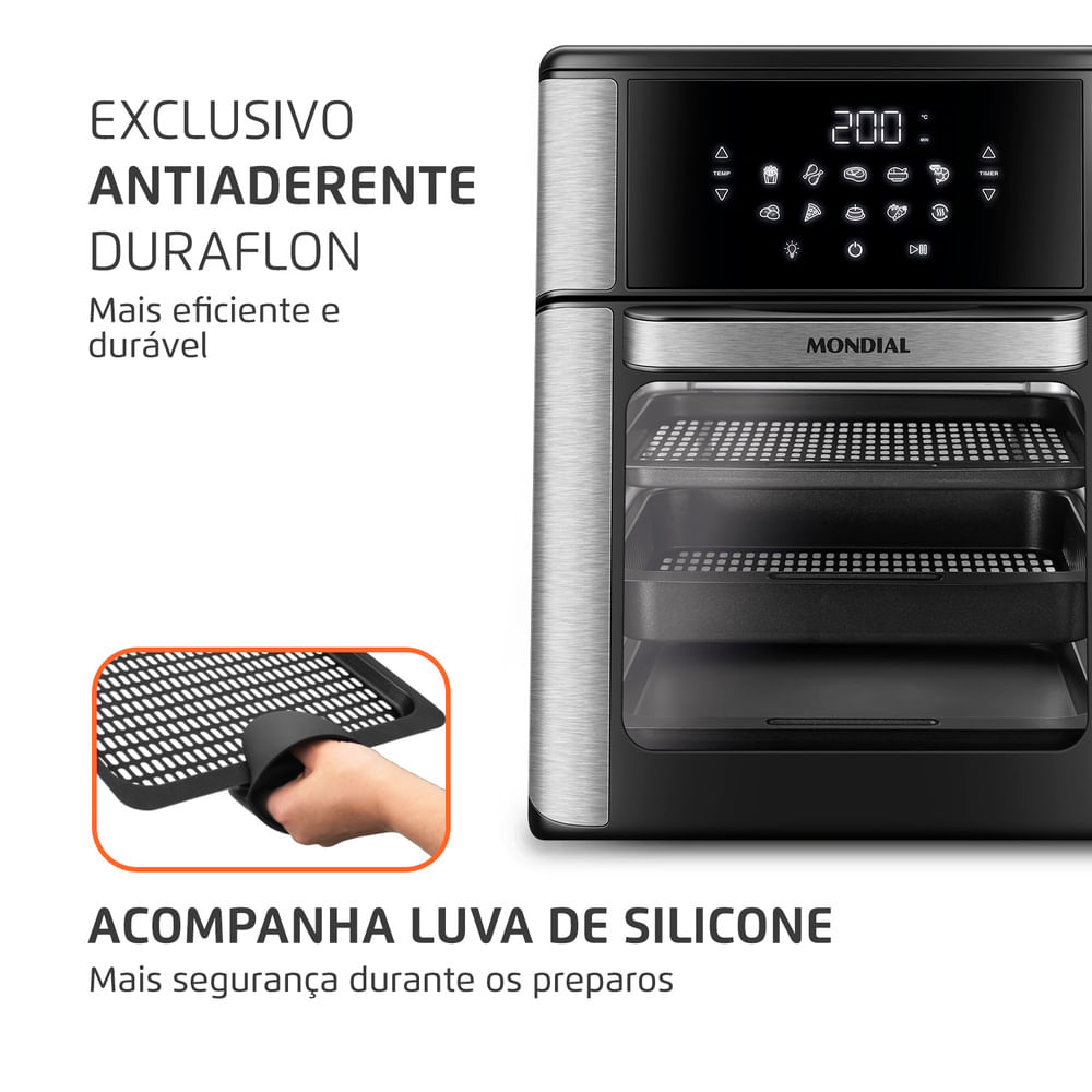 Fritadeira Elétrica Air Fryer Mondial Forno Oven AFON-12L-BI-BC 12L Preta/Inox - 110V