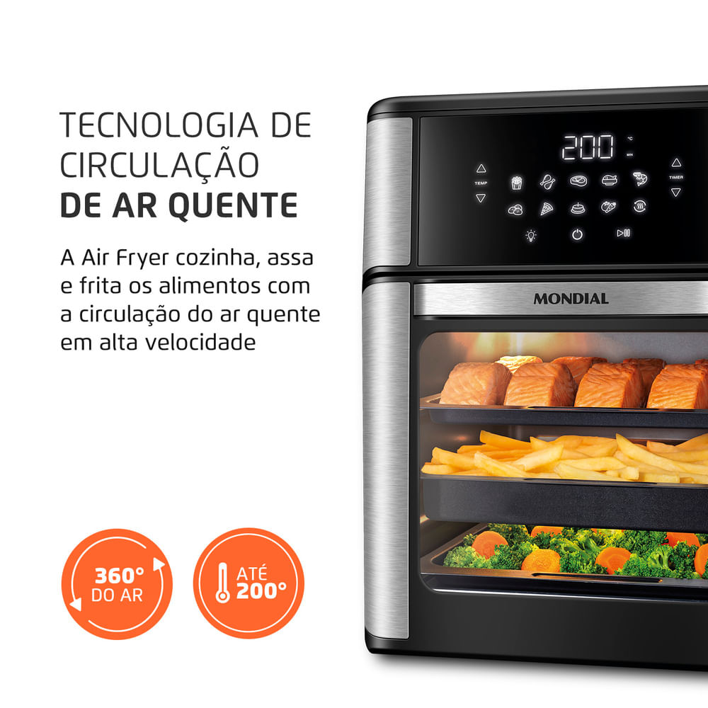 Fritadeira Elétrica Air Fryer Mondial Forno Oven AFON-12L-BI-BC 12L Preta/Inox - 110V