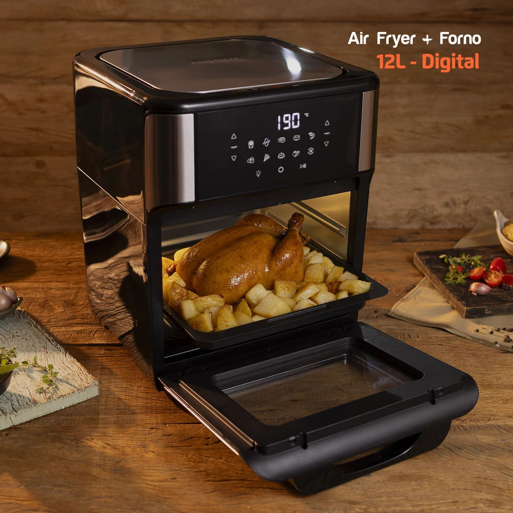 Fritadeira Elétrica Air Fryer Mondial Forno Oven AFON-12L-BI-BC 12L Preta/Inox - 110V