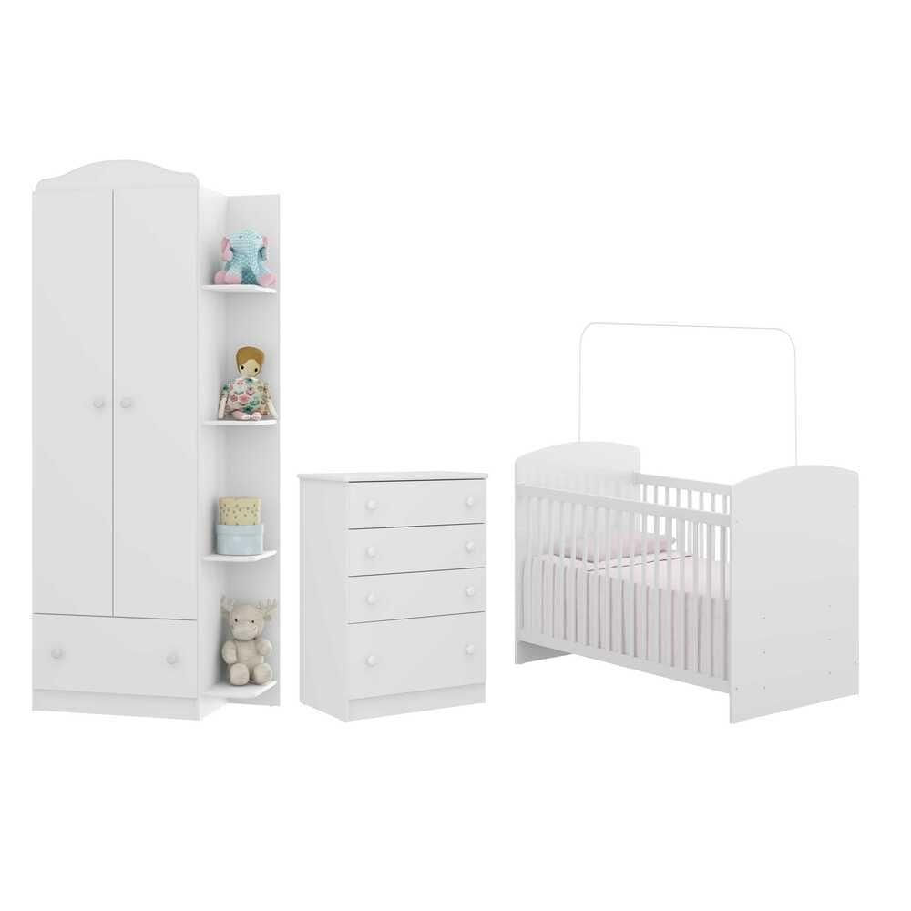 Quarto Infantil Completo Colchão Berço Guarda Roupa e Cômoda