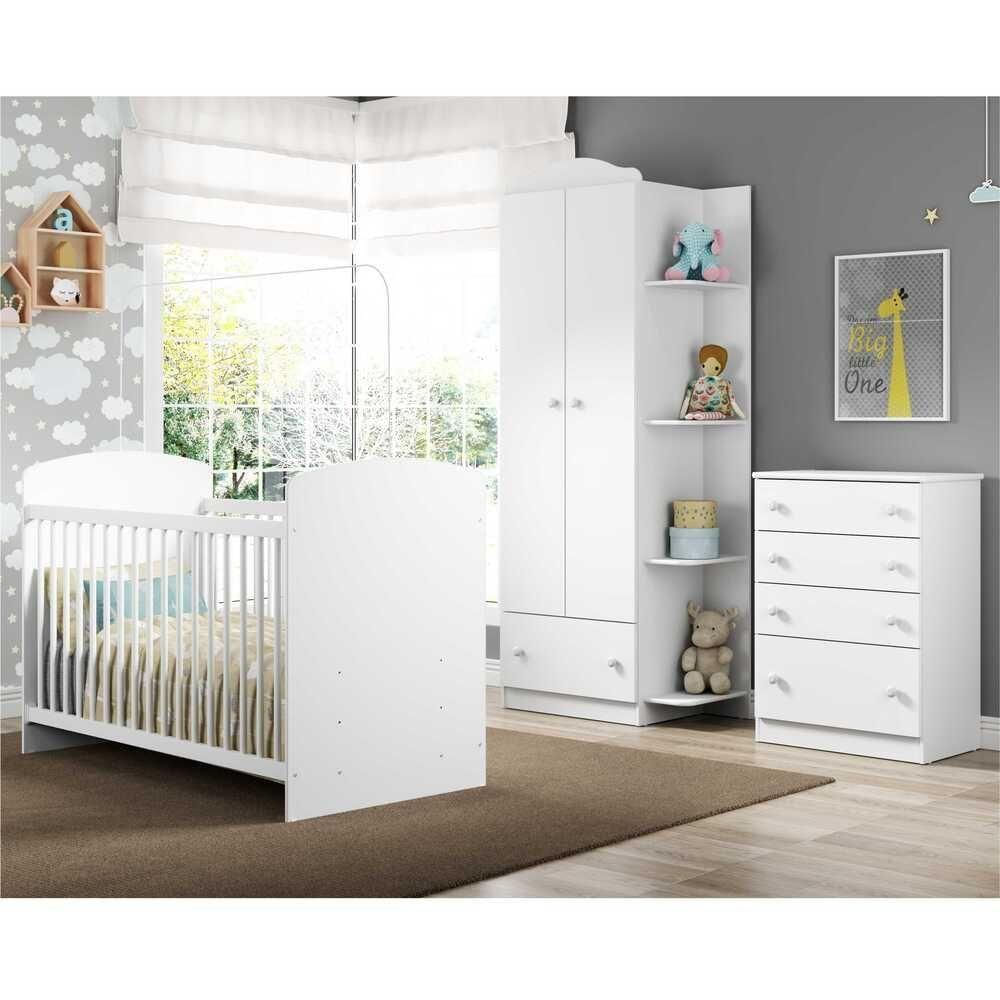 Quarto Infantil Completo Colchão Berço Guarda Roupa e Cômoda