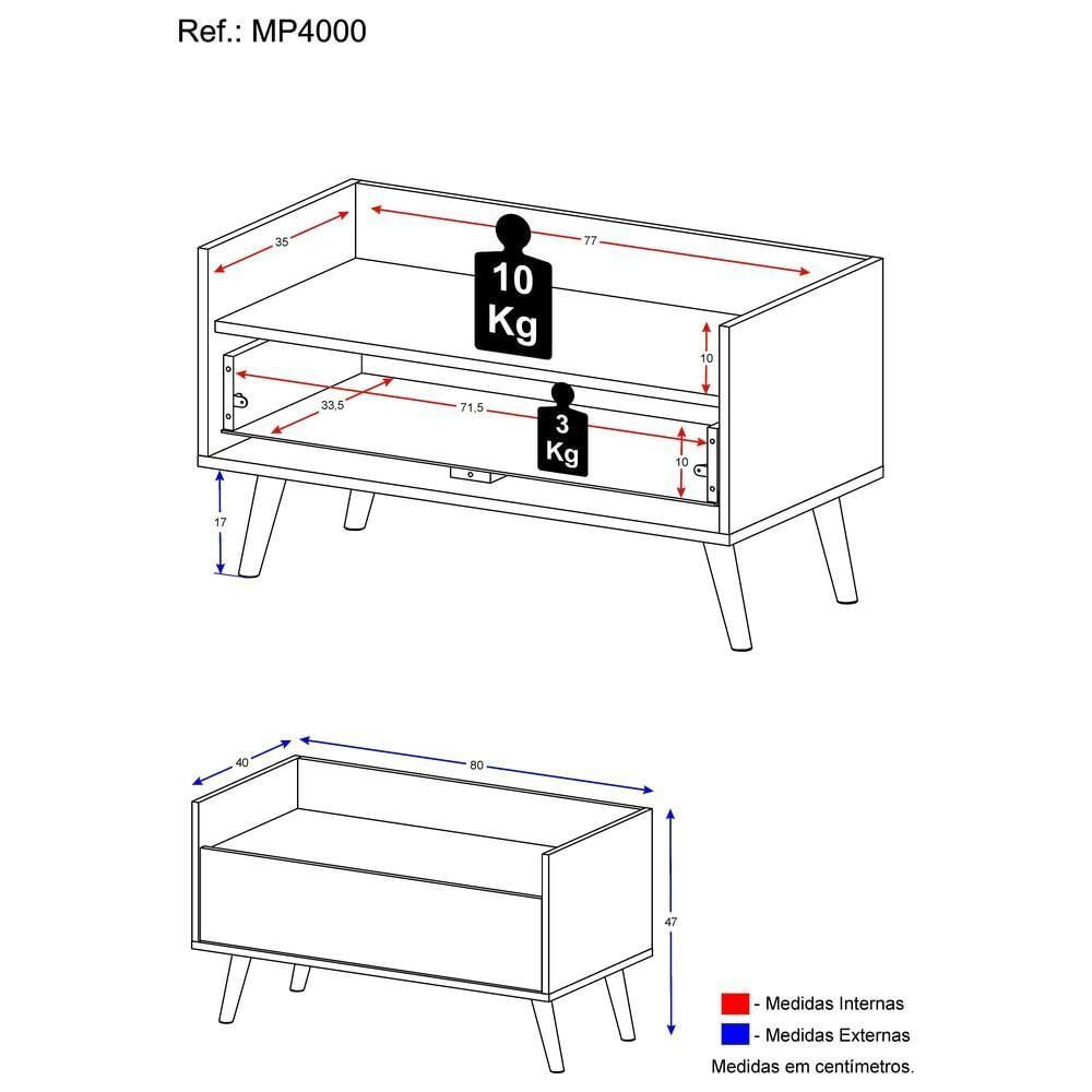 Mesa De Cabeceira 80cm C/ Pés Retrô Preta/Branca