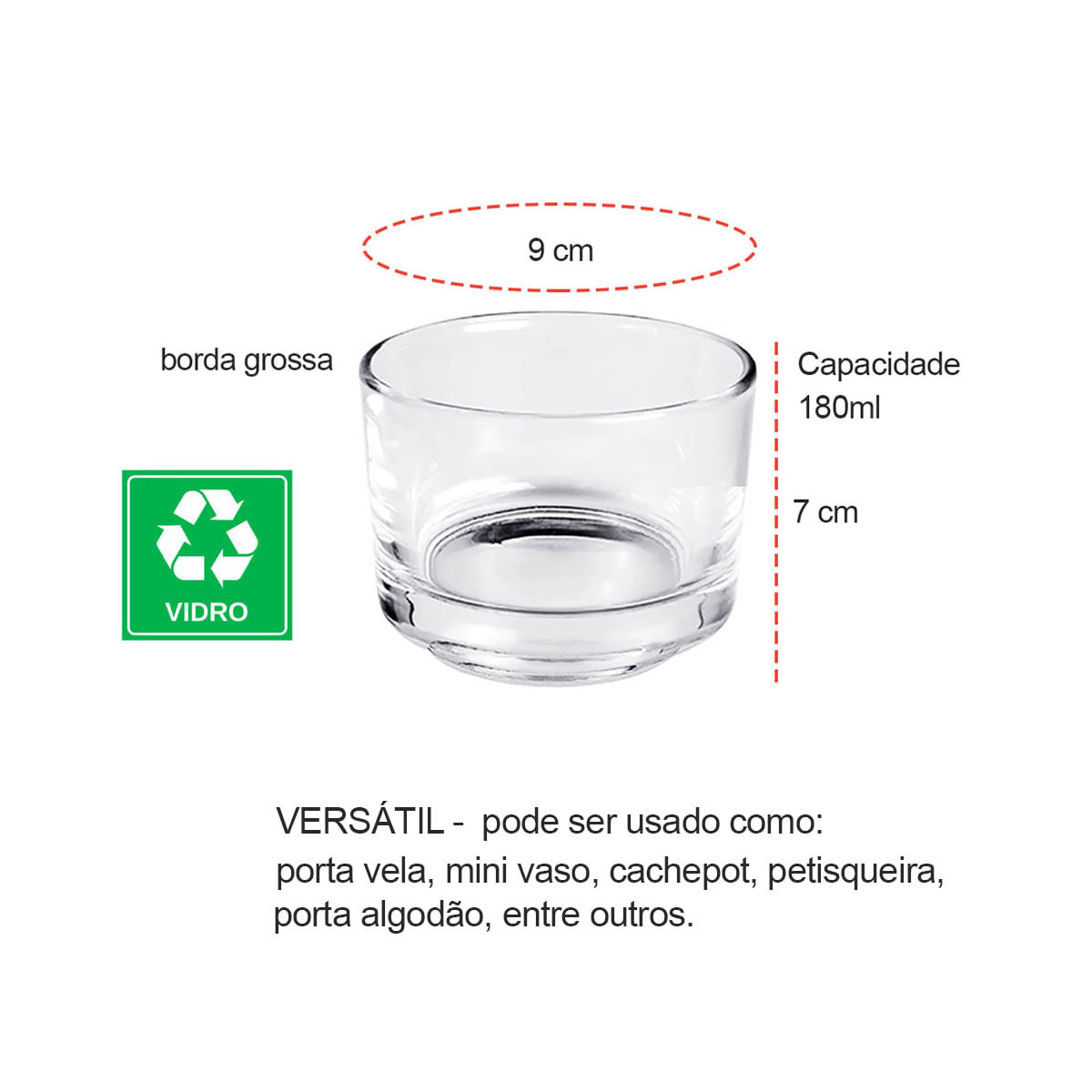 Pote Porta Vela Algodao Vidro Mini Vaso Redondo 180ml