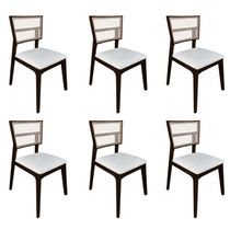 Kit 6 Cadeiras De Jantar Tela Premium Madeira Maciça Manuela Branco Facto Castanho