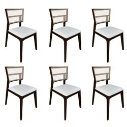Kit 6 Cadeiras De Jantar Tela Premium Madeira Maciça Manuela Branco Facto Castanho