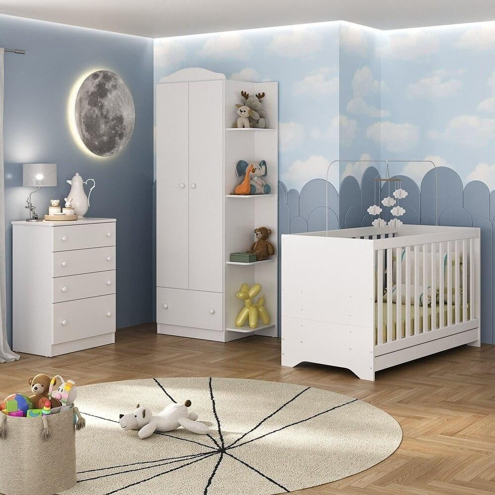 Quarto De Bebê Completo Com Berço 3 Em 1 Com Colchão Multimóveis Mp4163 Branco Branco/colorido