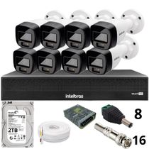 Kit 8 Câmeras Intelbras 1220b Full Color  Dvr Mhdx 1016-c Intelbras Com Detecção De Movimentos Hd 2tb