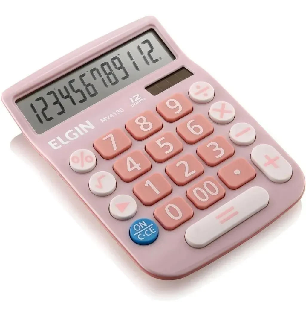 Calculadora De Mesa 12 Dígitos Solar Bateria Lcd Elgin MV4130 Rosa