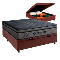Cama Box Bau Marrom+colchão Casal Confort Black Ortobom