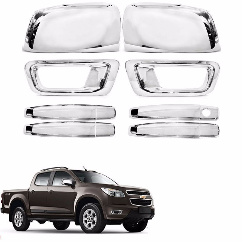 Kit Aplique Cromado Maçaneta Retrovisor Milha Chevrolet S10 2012 à 2016