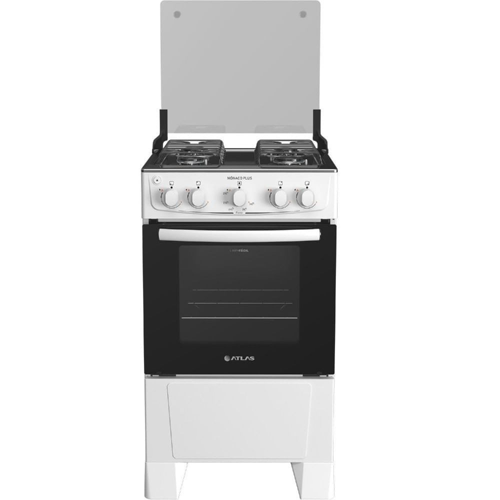 Fogão a Gás de Piso 4 Bocas Atlas Mônaco Plus Mesa de Inox Branco / Bivolt