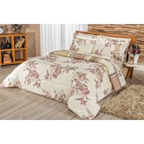 Edredom Percal 180 Fios Requinte Gran Moratta 2,40m x 2,20m 1 Peça - 80% Algodão 20% Poliéster - Floral Cáqui