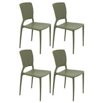 Jogo 4 Cadeiras Plásticas Verde Oliva Tramontina Safira Sala Cozinha Jardim