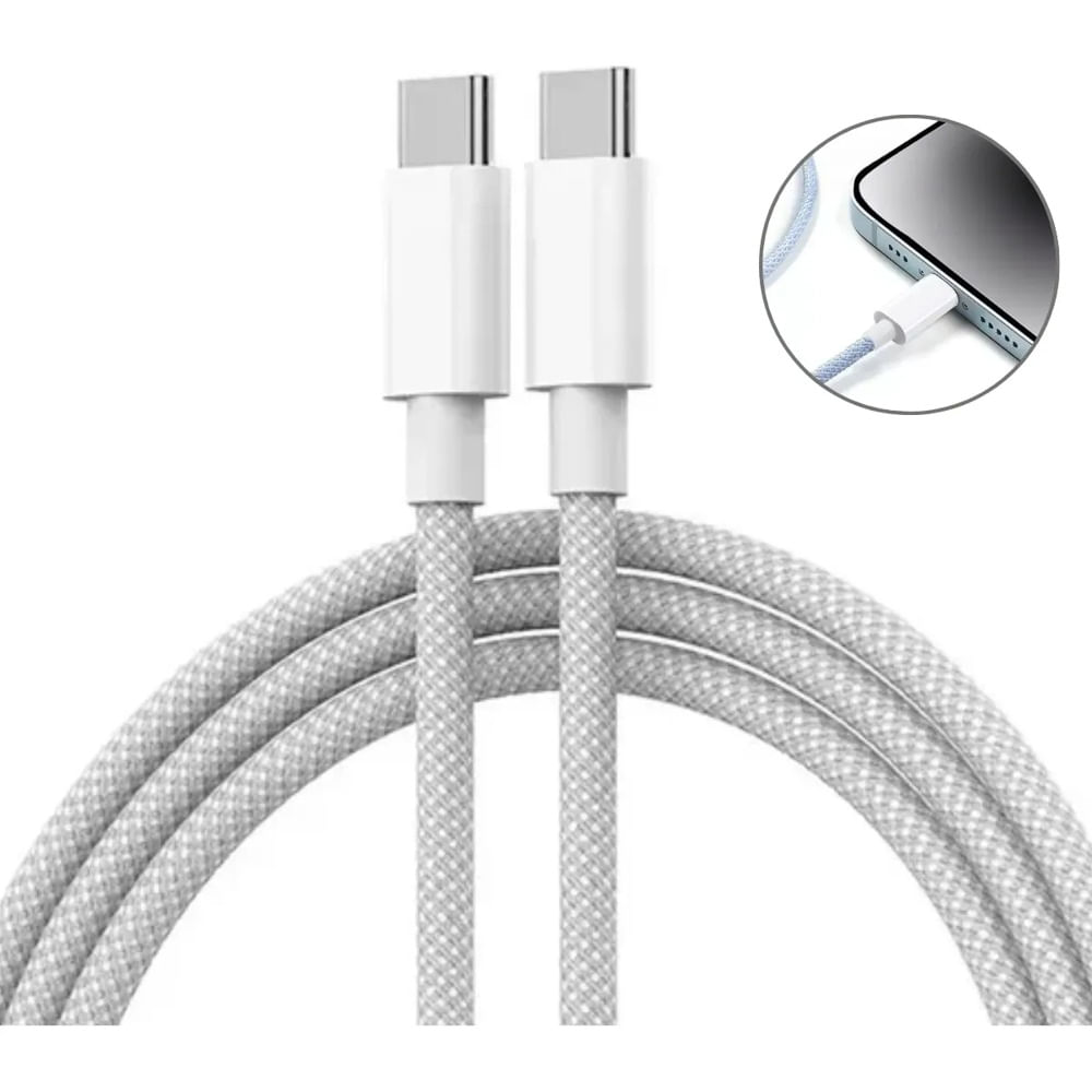 Cabo USB Tipo C Branco Reforçado Alta Durabilidade