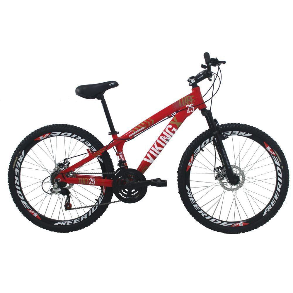 Bicicleta Freeride Aro 26 Freio Disco 21V Vermelho Viking X