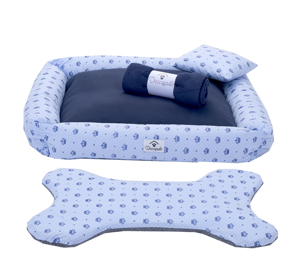 Kti Cama Para Pet Cães E Gatos Realeza Azul Porte Medio 04 Peças