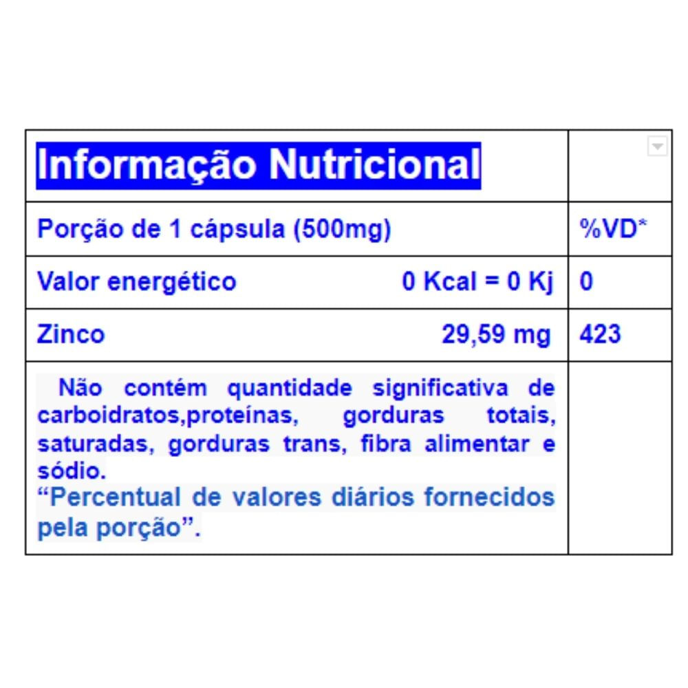 Zinco Max  60 cápsulas  Chamel  (Alto Teor de zinco (29,59 mg)